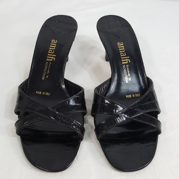 Leather Slip On Sandal Black Crock Print Italy - Picture 2 of 6